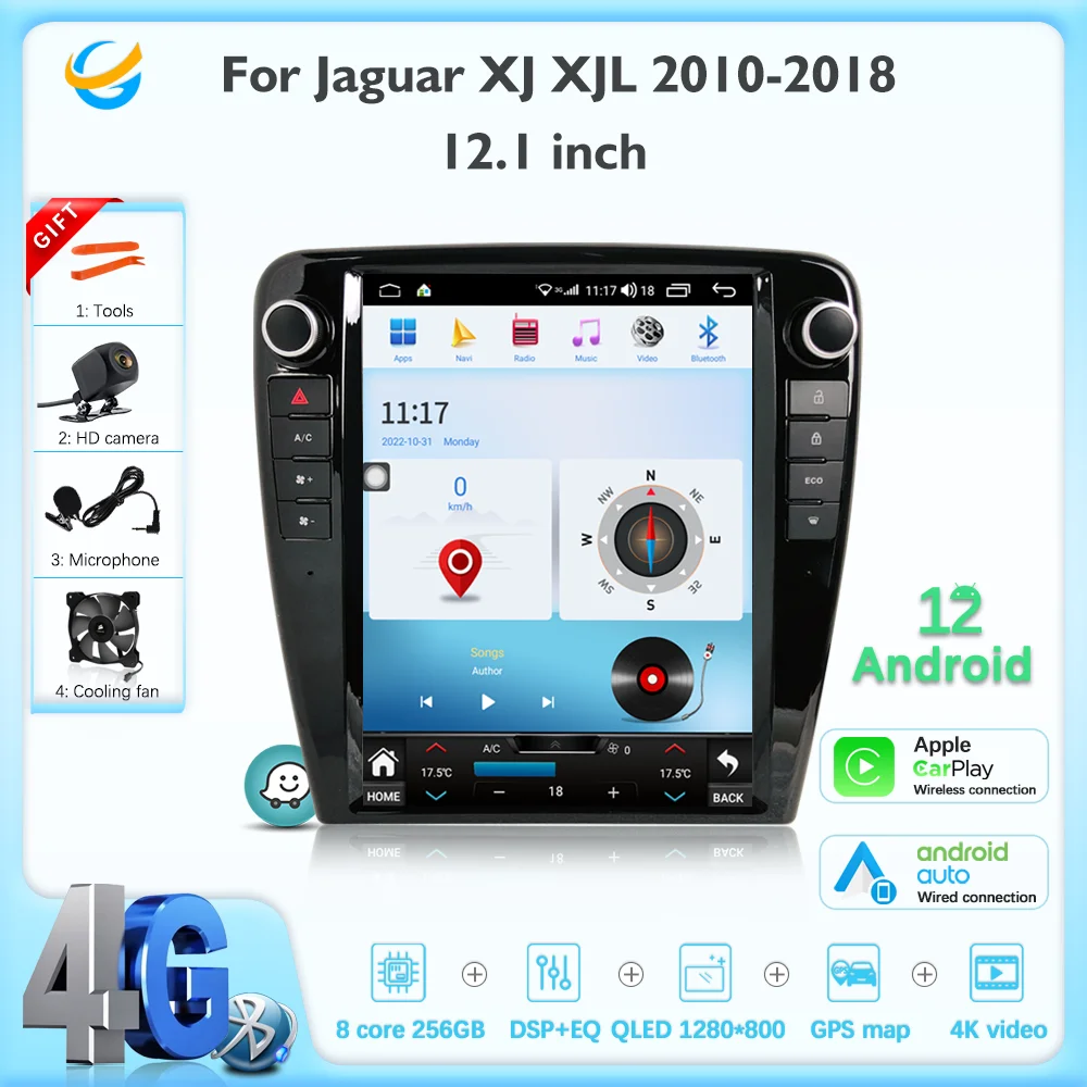 

JEHUNG New Android 12 For Jaguar XJ XJL 2010-2018 Car multimedia player GPS CarPlay Radio 5G Navigation 8+256+360 camera