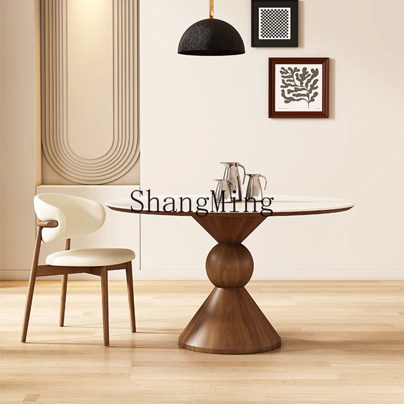 

CLl solid wood round table household small apartment table simple pure rock slab round dining table