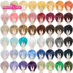 Pelucas de Cosplay de Anime para fiesta, pelo corto y recto en capas, sintético, resistente al calor, 48 colores