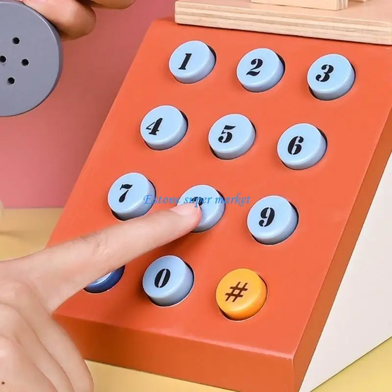 

090B Wooden Telephone Pretend for Play Telephone Ages 3+ Toddler Learning Toy Learning Education Phones Playhouse