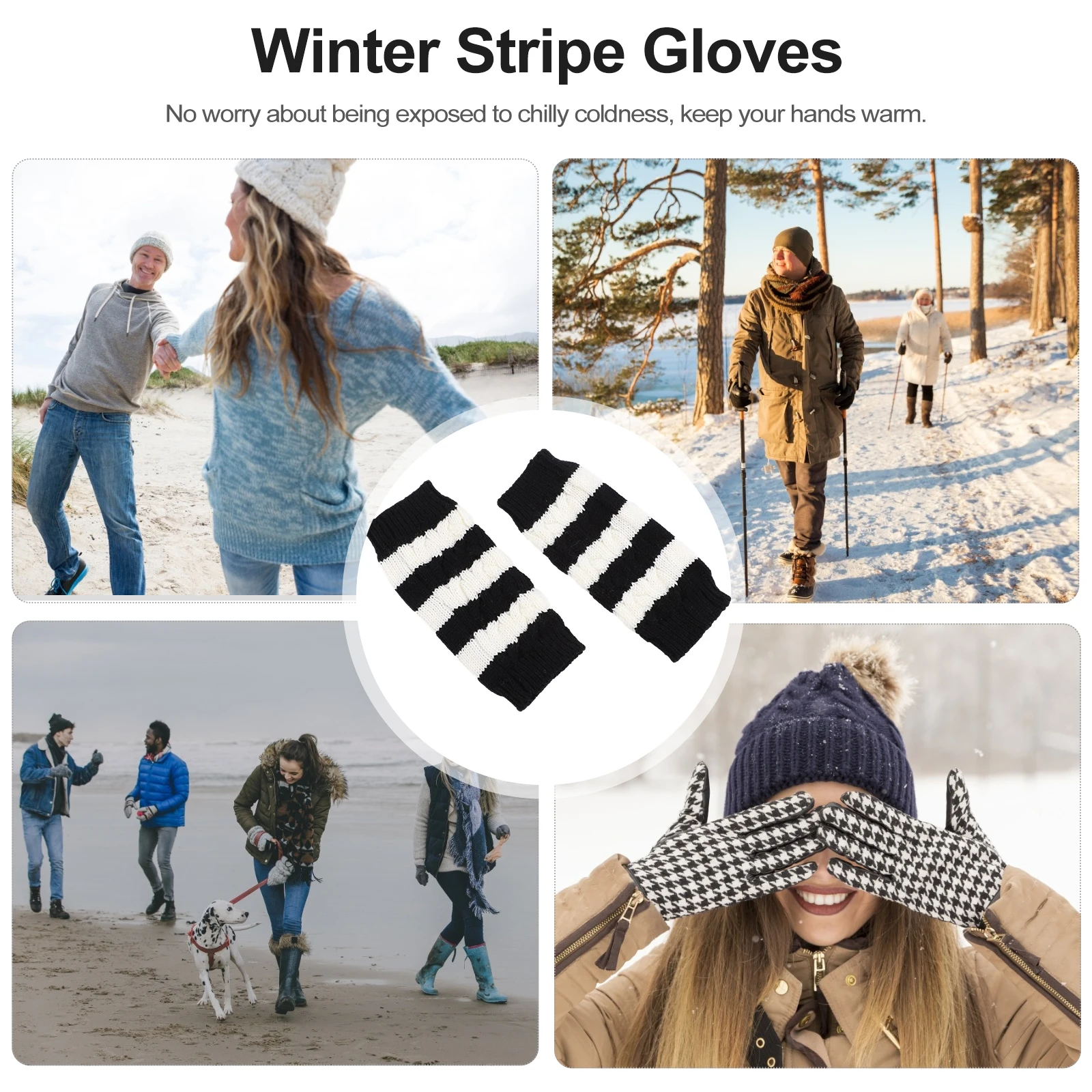 

1pcs 1 Pair Half-Finger Cycling Warm Winter Women Stripe Gloves Outdoor Woolen Yarn Winter Finger Cover Gloves Sports