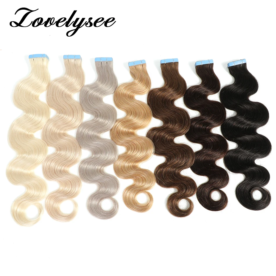 Body Wave Tape in Hair Extensions Human Hair 100% Real Remy Hair Seamless Adhesives Skin Weft Tape in Natural Hair 40pcs 100G