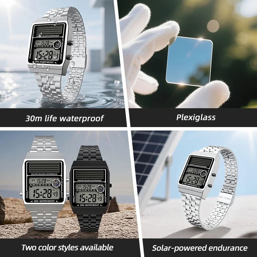 Solar Retro Fashionable Multi-function Electronic Watch