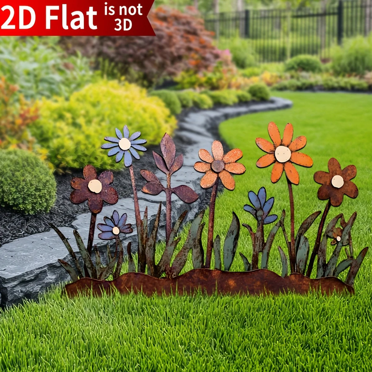 قطعة واحدة من زهور الحديد المطاوع لتزيين حديقة الزهور مع تصميم زهور ملونة، مناسبة لتزيين الشرفة والسياج والفناء، الهالوين، عيد الاستقلال، عيد الميلاد، ديكور الفناء الخارجي، فن الزهور اللامعة، ديكور الشرفة #4