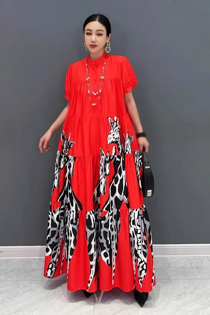 New Elegant Loose Printed Long Dresses For Women Fashion Club Party Dress Female Wholesale