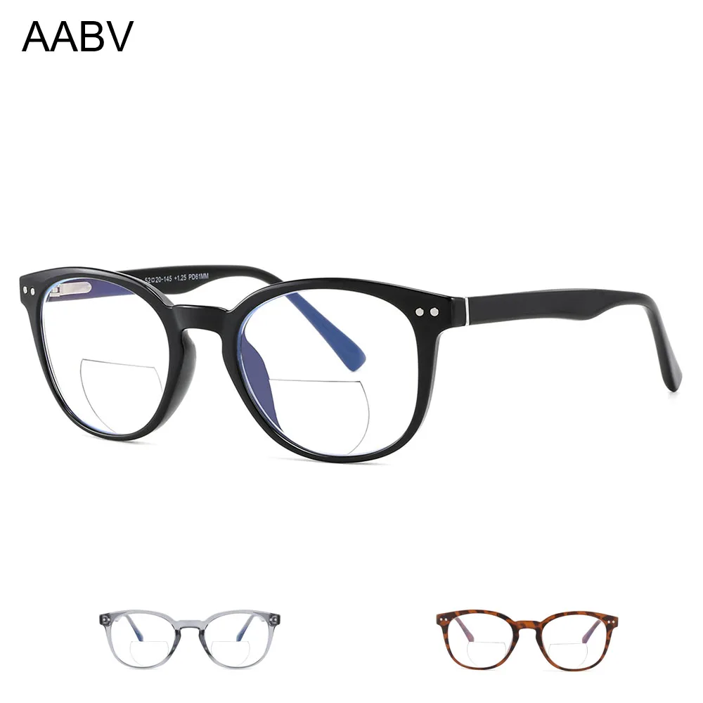 

AABV Round Blue Light Bifocal Reading Glasses Women Computer Diopter Presbyopic Magnifying Readers 6018