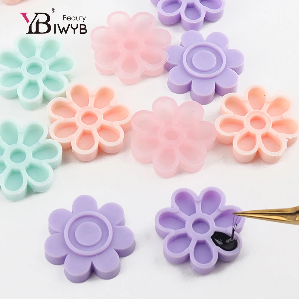 100pcs/도매 속눈썹 연장 접착제 드립 컵, 8 홀 벚꽃 접착 컵, 속눈썹 아티스트를위한 접착제 지연 컵