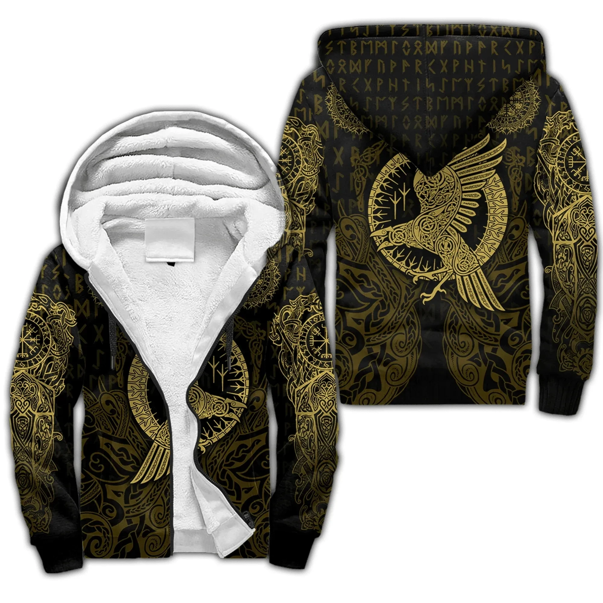 

Men's Zipper Hoodie Odin Raven Fenrir Wolf Tattoo 3D Print Winter Thick Zipper Hoodie Unisex Fashion Casual Hooded Wool Jacket