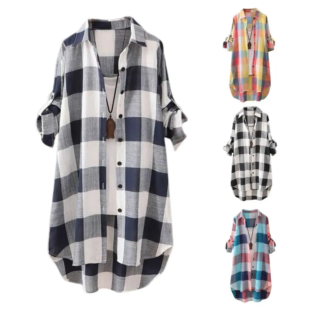 Women\'s Plaid Print Cotton Shirt Chic Women Blouse Elegant And Youth Women\'s Blouses New In External Clothes Korean Style Loose