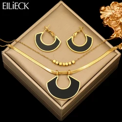 EILIECK orecchini con collana geometrica nera in acciaio inossidabile 316L alla moda per le donne nuovo regalo per feste Set di gioielli impermeabili di lusso