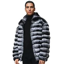 Chinchilla Bomber Jackets Men Cropped Fur Jacket New Fashion Casual Mens Clothing Genuine Rabbit Furs Coats