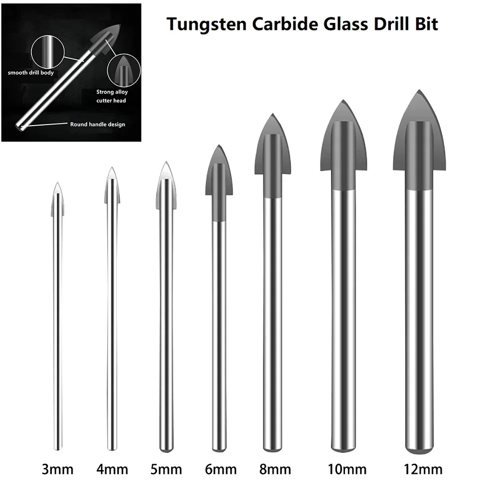 5PCS Tile Glass Drill Bit Set Carbide Tipped For Ceramic Tile Cutter Tool Hole Saw 3mm 4mm 5mm 6mm 8mm 10mm 12mm