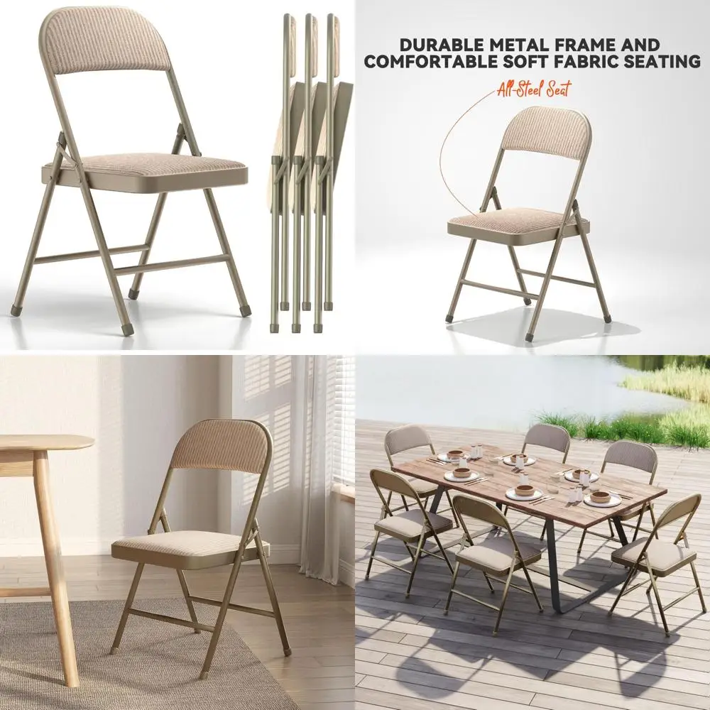 

Folding Chairs 4-Pack with Cushioned Fabric Seats and Backs, Ideal for Indoor and Outdoor Use, Perfect for Home, Office, and Eve