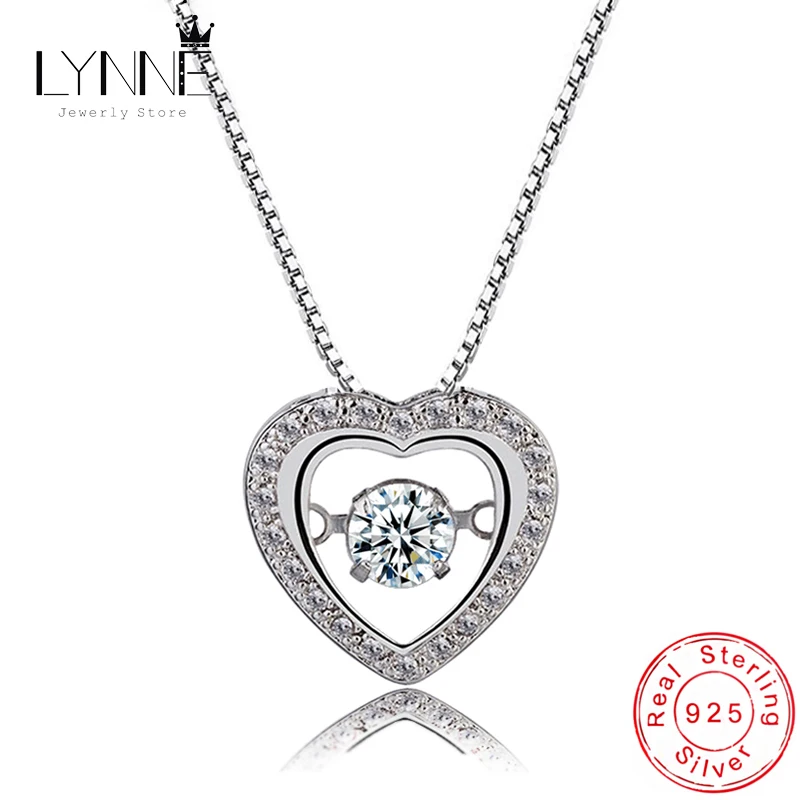 New Fashion Rotatable Dance Rhinestone Heart Pendant Necklaces 925 Sterling Silver Jewelry Women&Girl Love Lock Zircon Choker