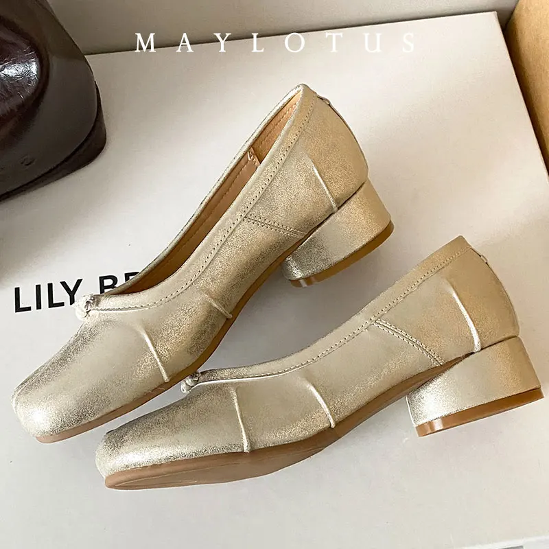Size 35-43 Gold Tabi Shoes ninja 5cm heel Soft Bottom Loafers Microfiber Comfy Flats Brief Ladies Moccasins Tabi Ninja Shoes
