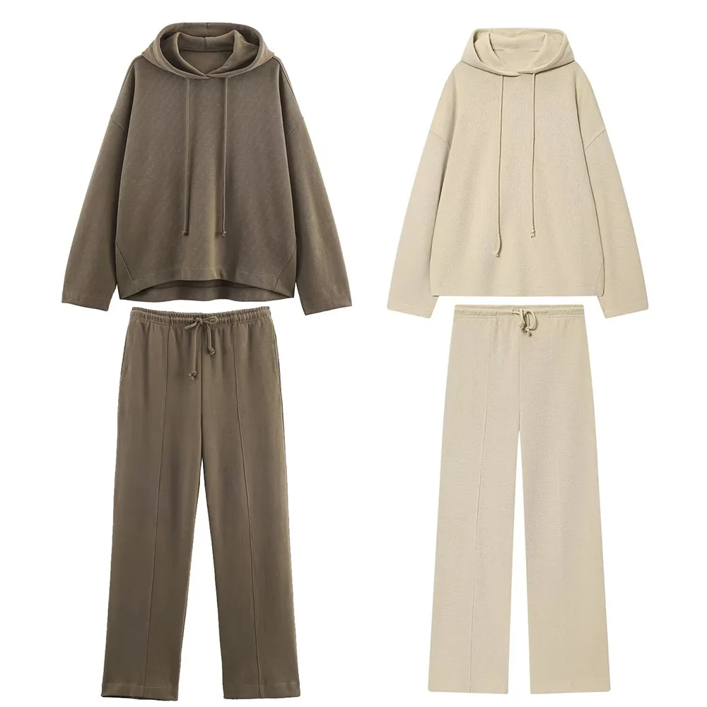 

European and American 2025 autumn and winter new fashion sportswear casual style suit soft hooded sweatshirt wide-leg pants