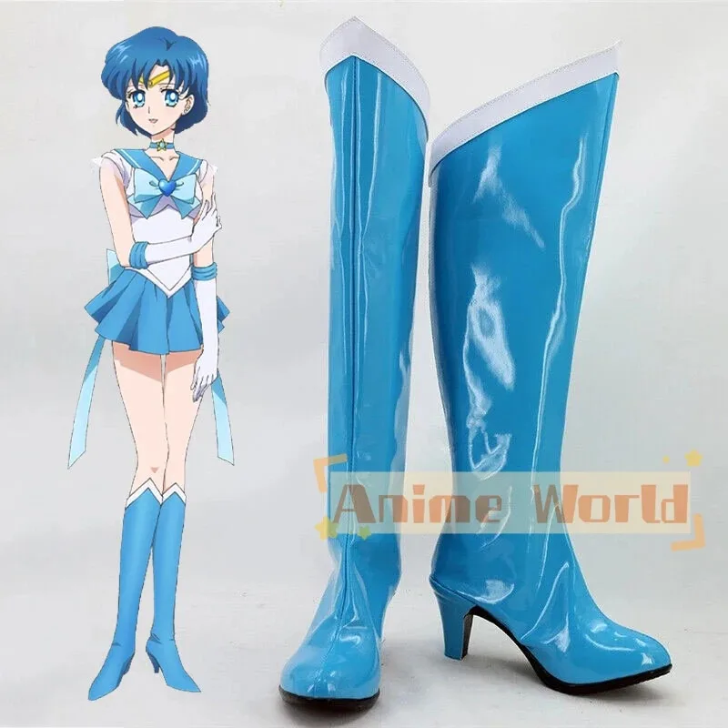 

Обувь Sailor Mercury Ami Mizuno, ботинки для косплея, карнавальные ботинки на Хэллоуин, индивидуальный заказ