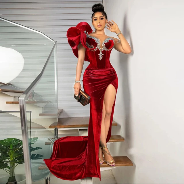Robe de Soiree Longue Africaine en Velours Sexy pour Femme Fente Laterale une Initiee Appliques a Volants Tenue de Bal Formelle 2023 AliExpress