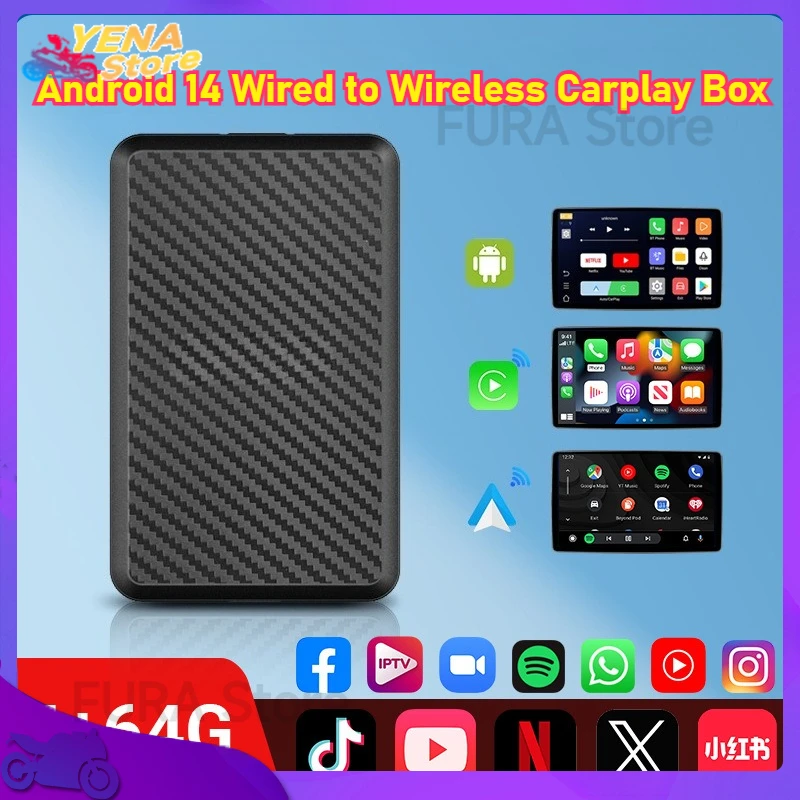 

Android 14 Wireless Carply Box Android 14.0 supports Netflix and YouTube wireless Carply, suitable for 99% of wired Carplay cars