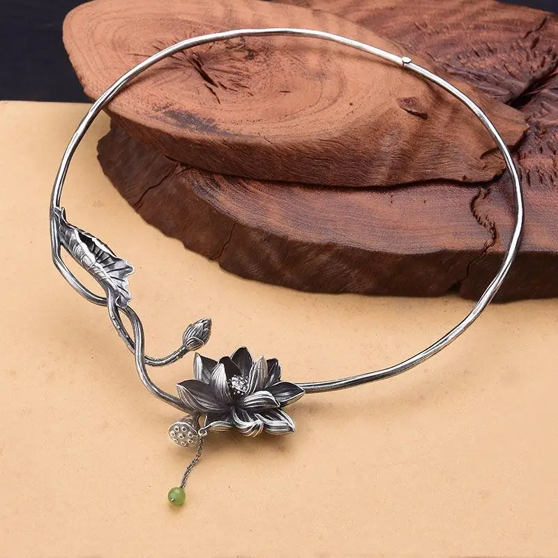 1Pc Chinese Ethnic Style Characteristic Vintage Necklace Fashion All-Match Personalized Tassel Lotus Decorative Exquisite Choker