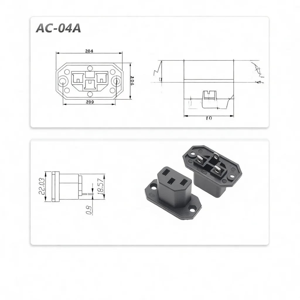 High Quality Pure Copper IEC Power Socket With Indicator Switch Embedded Three Core Connector For Electric Appliance Repair