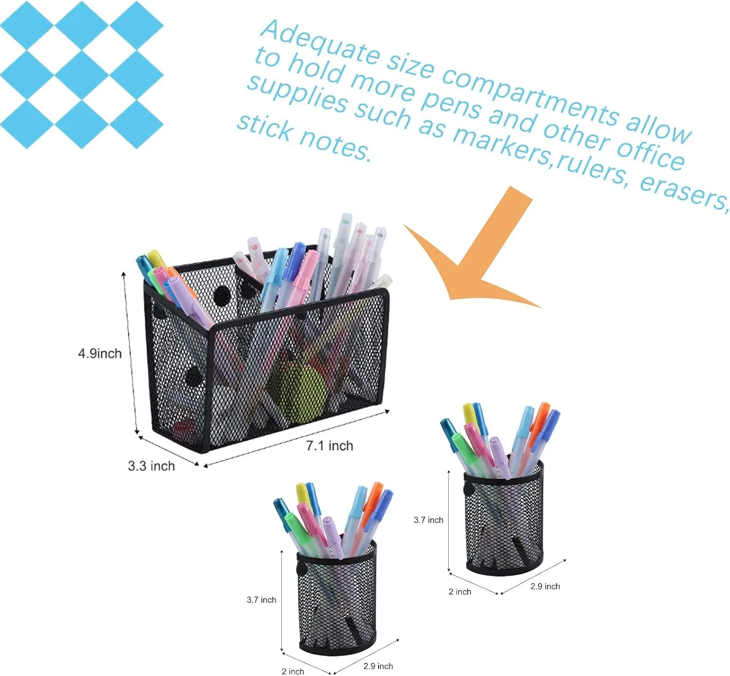 Mesh Basket Office Magnetic Pencil Holder Pen Storage Basket Desktop Container for Desktop Locker Supplies Blackboard