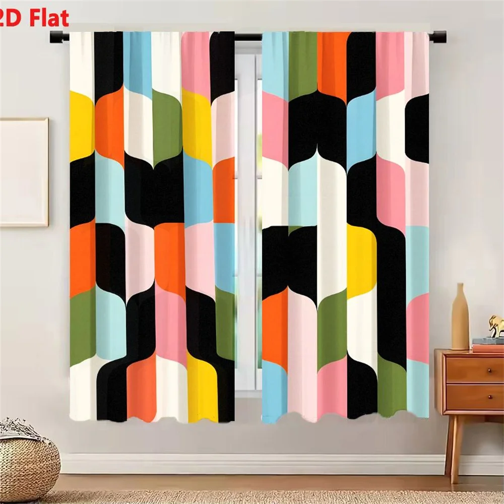 2Pcs Curtains Vibrant Mid Century Modern Abstract Geometric Pattern With Bold Colors And Fluid Shapes Window Drapes for Bedroom
