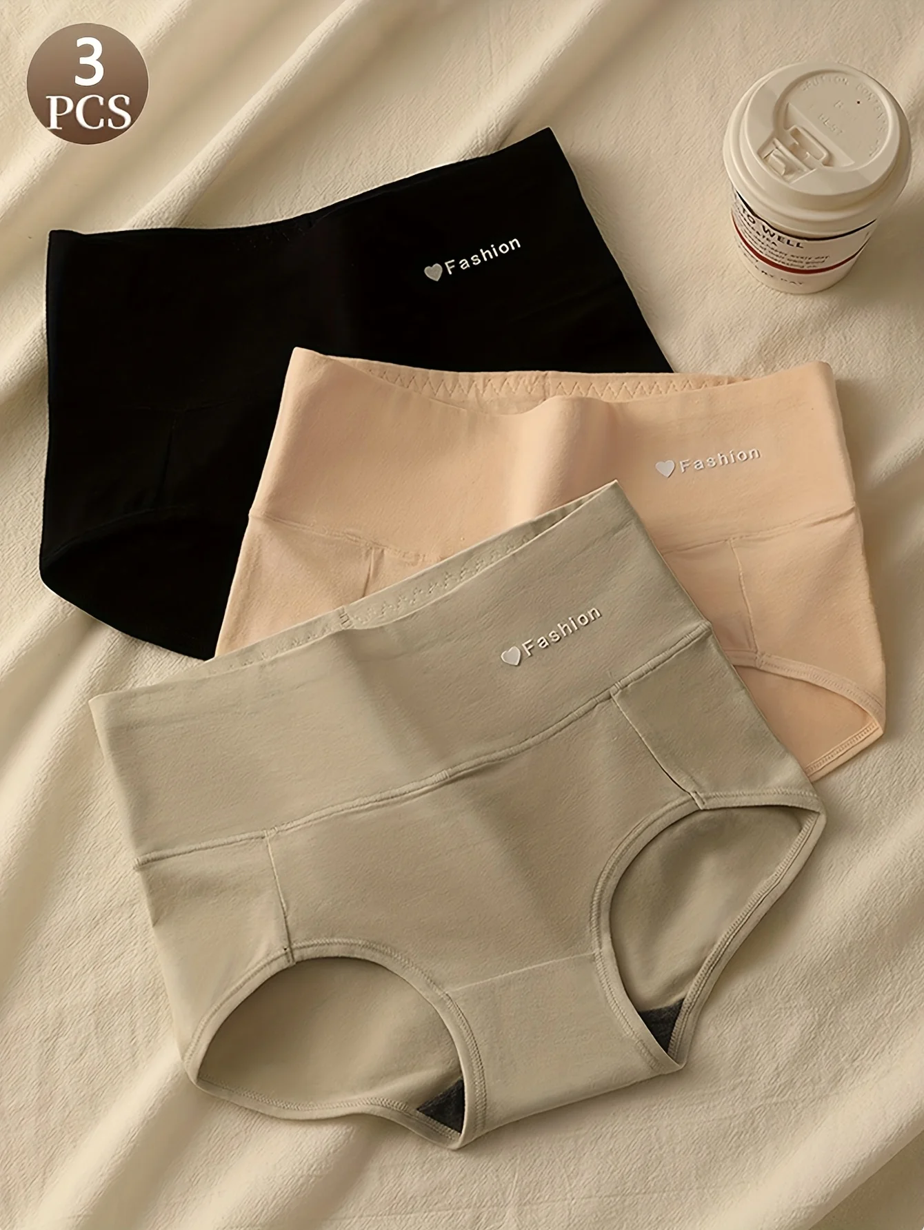 3 قطع من القطن بلون سادة منتصف الخصر للنساء، ملابس داخلية ناعمة ومريحة تسمح بمرور الهواء، ملابس داخلية نسائية عصرية