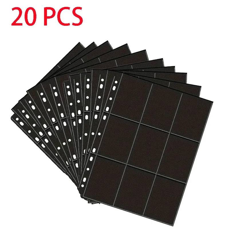 

9 Pockets Pages Protector Cards Game Baseball Cards Binder Black 20PCS 11 Holes Double-Sided Card Sleeves Album Binder Sheets