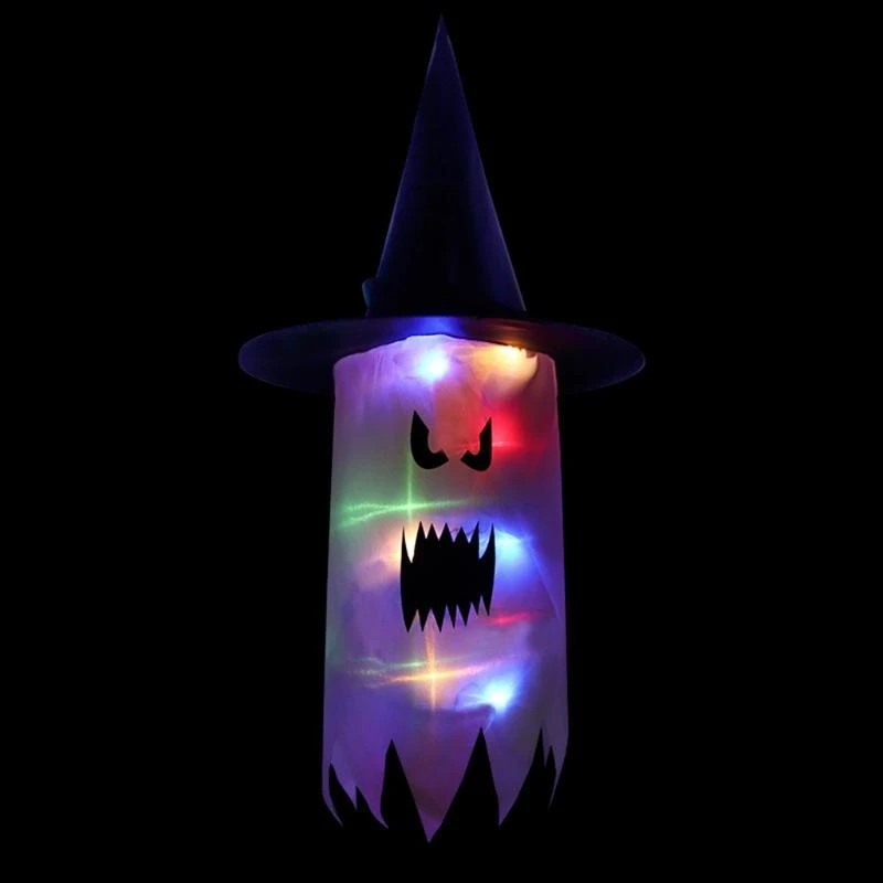090B Halloween Hat Hanging Decorations Witch Hat Shapes Decor Glowing Hat Colored Lights Halloween Hanging Decor