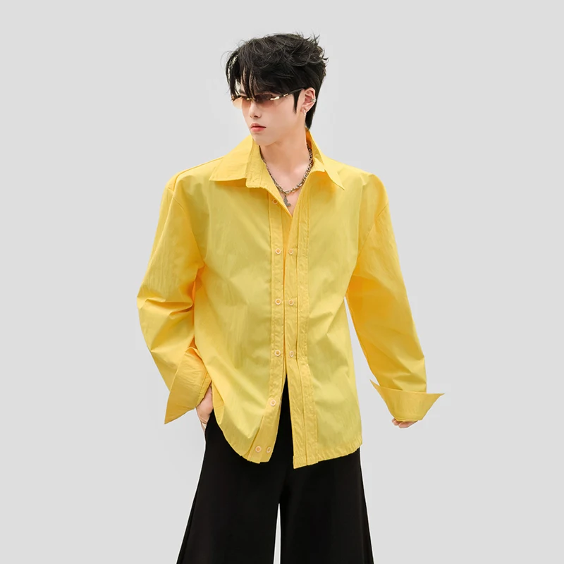 Layered Casual Lazy Long Sleeve Shirt Men Loose Versatile Shirts Turn-Down Collar Button Daily Streetwear Tops CD56
