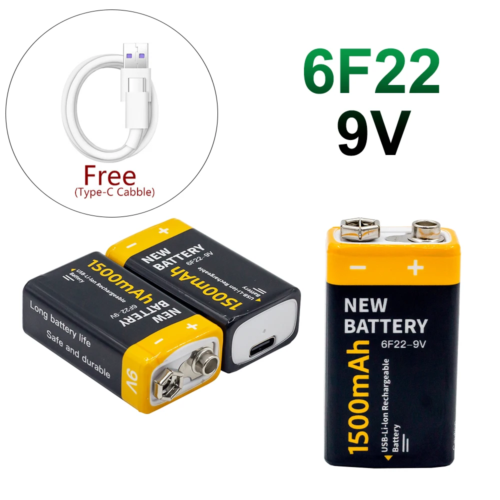 1-16pcs 9V 1500mAh li-ion Rechargeable battery USB 9V Battery for Multimeter Microphone Toy Remote Control KTV use