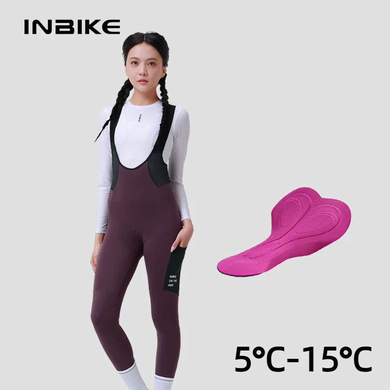 Inbike Women's Winter Pants Breathable Heat Dissipation Biking Bib Tights Padded Adjustable Straps Thermal Cycling Bib Pants