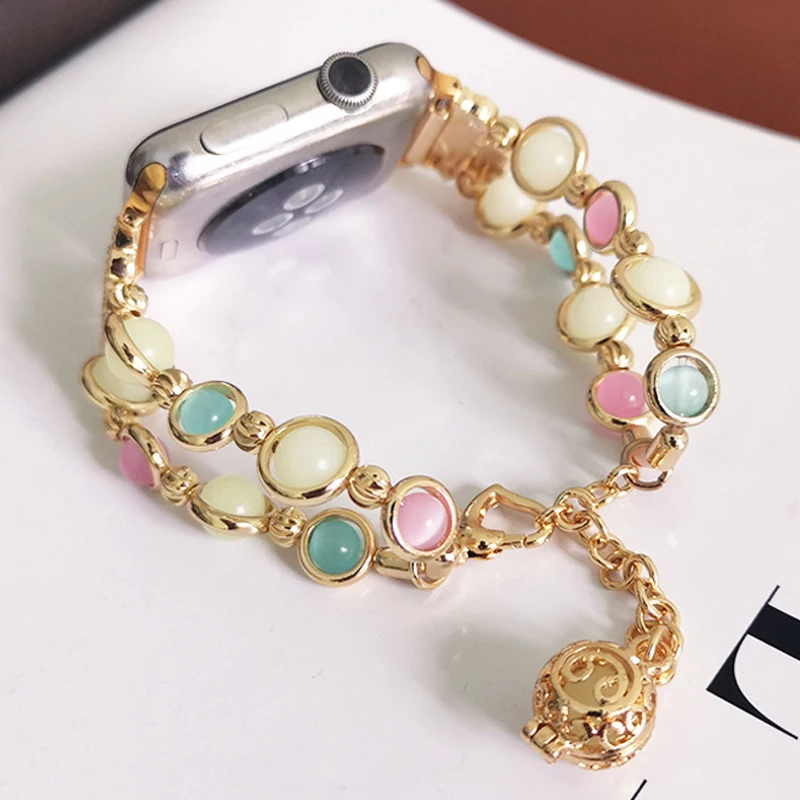 Bead Bracelet for Apple Watch Band 46mm 41mm 45mm 44mm 40mm 42mm 38mm Women Jewelry Strap for iWatch Series 10 9 8 Ultra 2 49mm