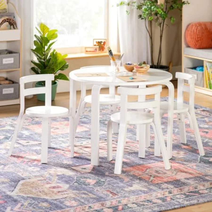 

Nordic Table and Chair Set-: Wood Round Table for w/ 4 Chairs, Furniture for Playroom and Bedroom Classroom and Daycare Montess
