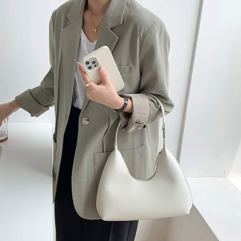 Fashion Zip Leather Texture Personalized Handbag Vintage New Korea Minority Simple Underarm Elegant Commuter Single-Shoulder Bag