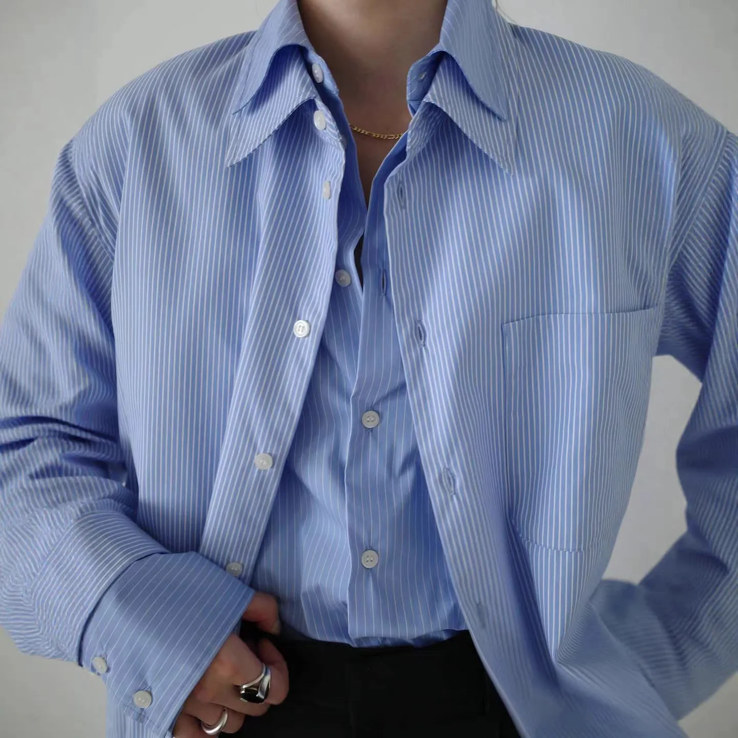 

Gagarich Japanese Spring Summer Retro Fashion Fake Two Piece Collar Shirt Comfortable Loose Breathable Top for Women