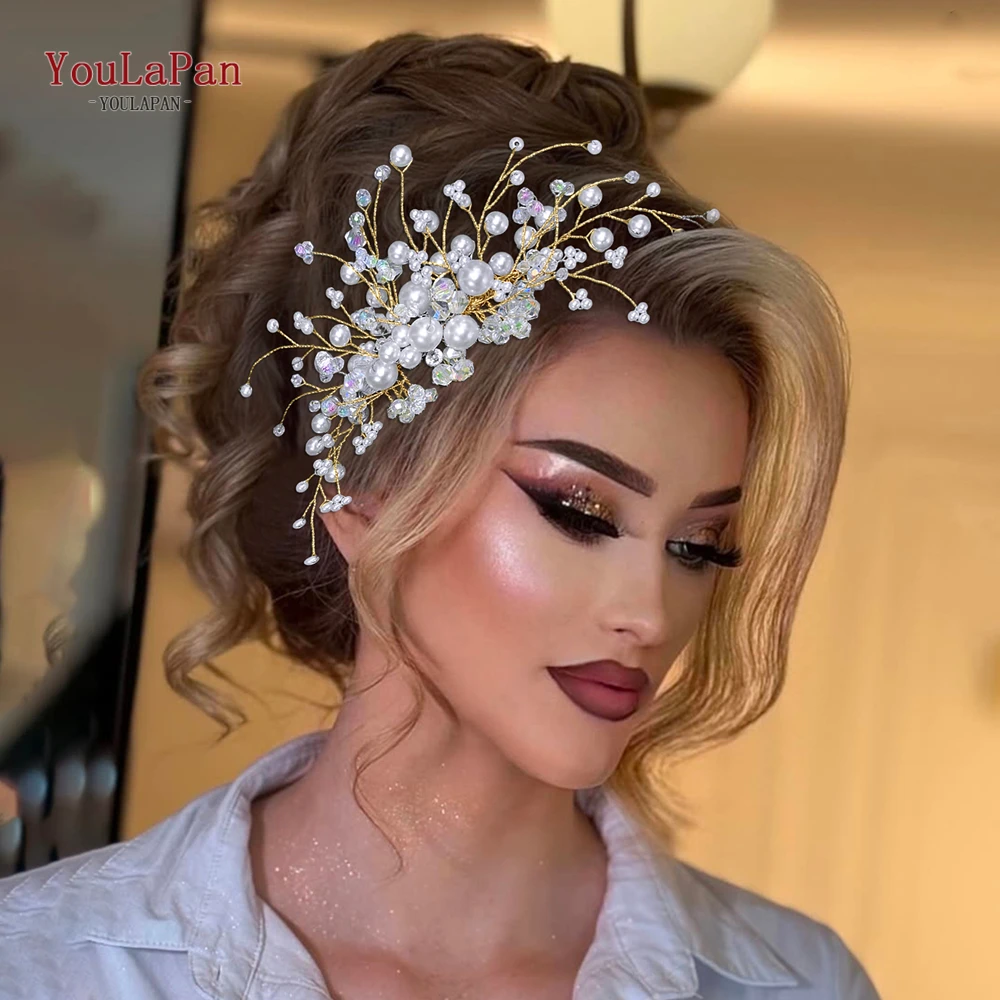 YouLaPan Luxury Golden Color Bride Hair Comb Elegant Pearl Crystal Wedding Side Comb Headpieces Bridesmaid Hair Accessorie HP878