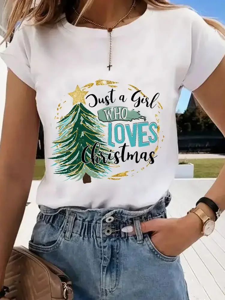 Plaid Baum niedlichen Druck Frauen T-Shirt Weihnachten Urlaub Top Mode Dame Neujahr Hemd Kleidung Kleidung Grafik T-Shirts