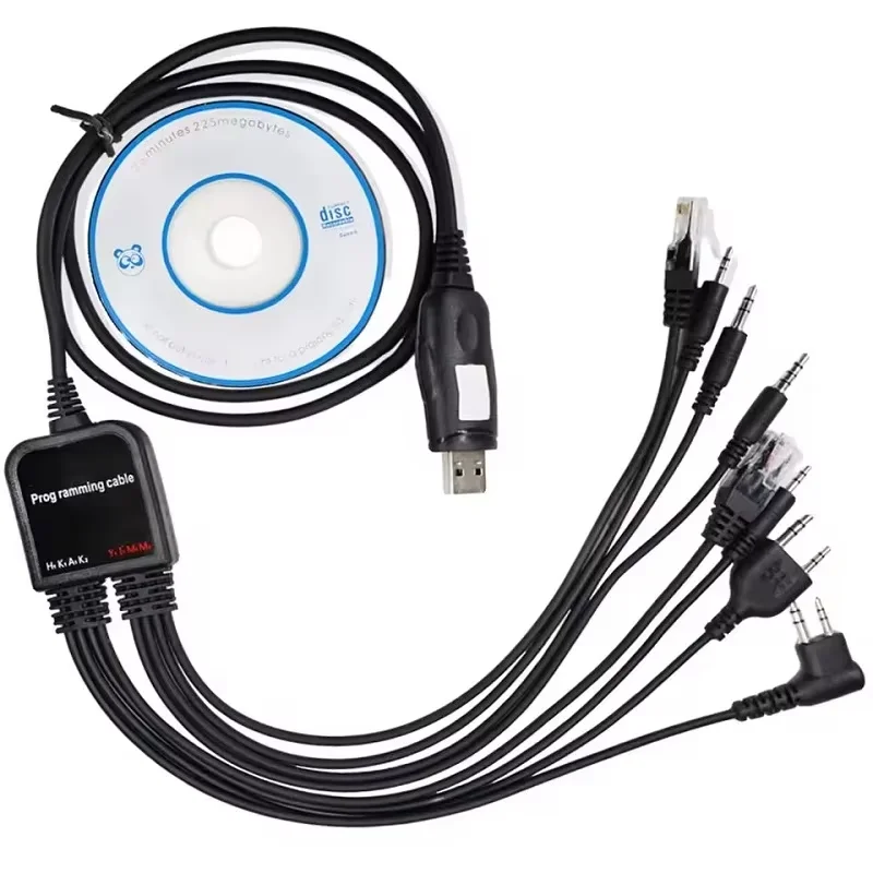 8 in 1 USB Programming Cable for Baofeng Kenwood TYT QYT Motorola AXU4100 Yaesu icom Walkie Talkie Radio Car Radio CD Software