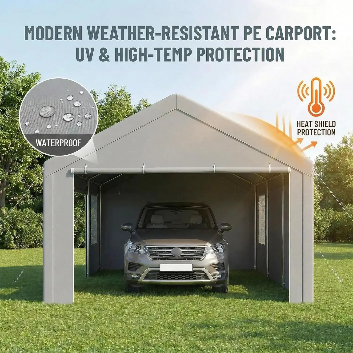 

Heavy Duty Carport Canopy Storage Tent 10x20 FT Galvanized Frame Roll Up Windows Removable Sidewalls Doors Built In Sandbags Car