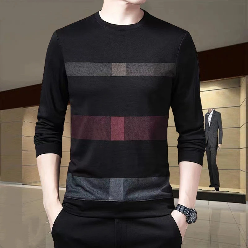 Neues Sweatshirt für Herren, Frühling/Herbst, dünnes T-Shirt, langärmeliges Wolloberteil für Herren, modisches Basistop mit Rundhalsausschnitt_voghion.com