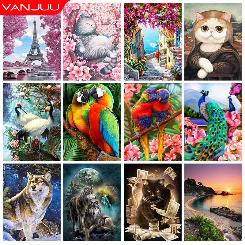 View 5D DIY Diamond Painting Kit Animal Cross Stitch Diamond Embroidery Painting Full Round Diamond Mosaic Home Decor Gifts