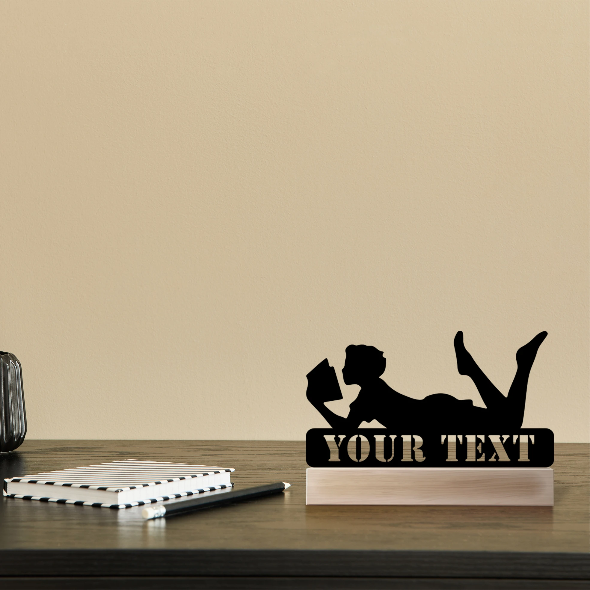 1 pc The child lying on their stomach reading a book Metal Statue With Wood Base Iron Ornament Iron Sculpture Art Figurine