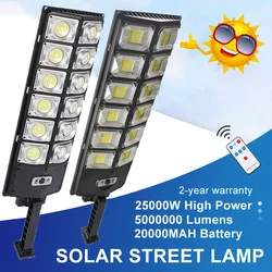 25000 Watts 5000000 Lumens Solar Street Lights Outdoor 20000mAH Motion Sensor Solar Lamp Waterproof Security Lighting for Garden