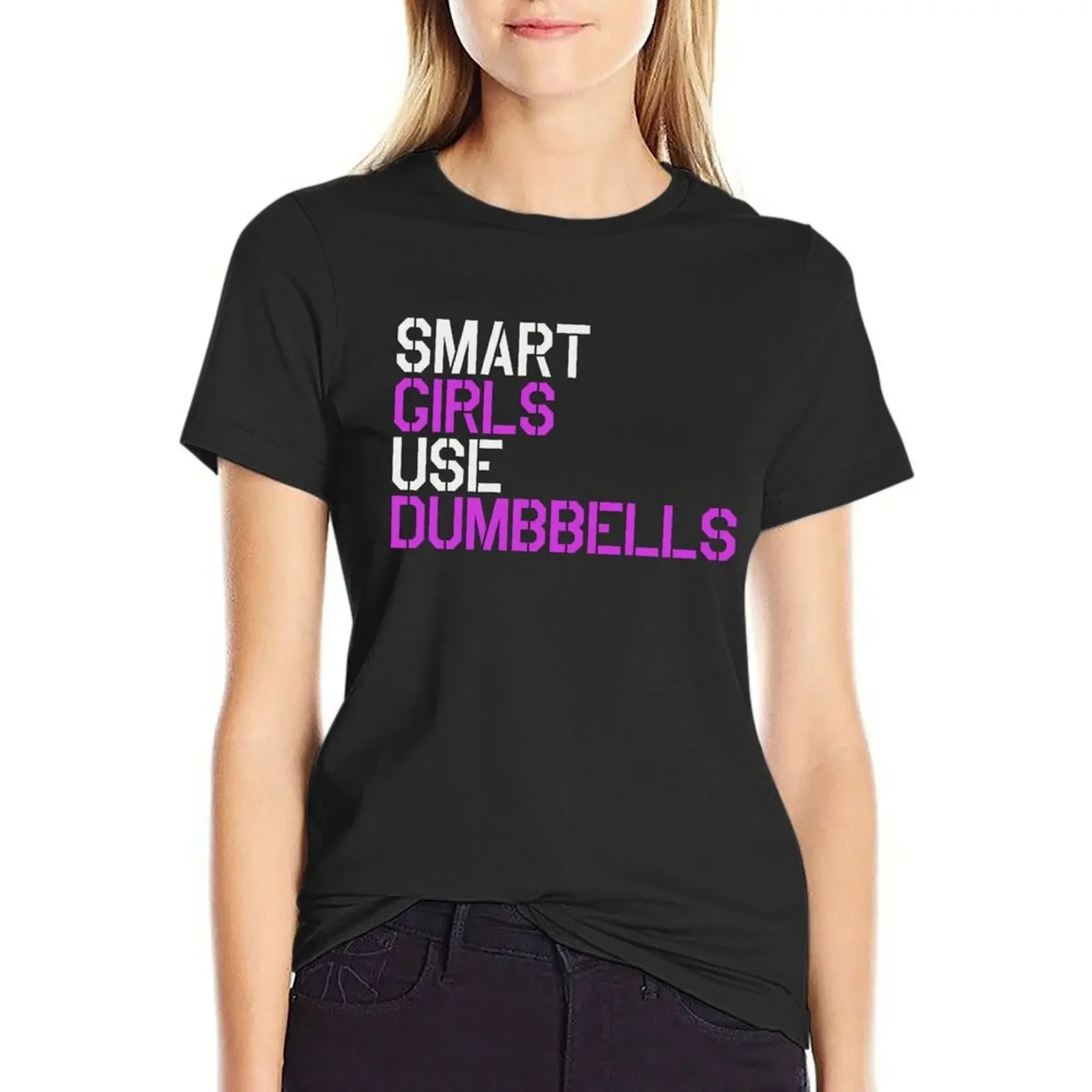 

Smart Girls Use Dumbbells (wht/pnk) T-Shirt sports fans female plus sizes animal print shirt for girls Woman T-shirts