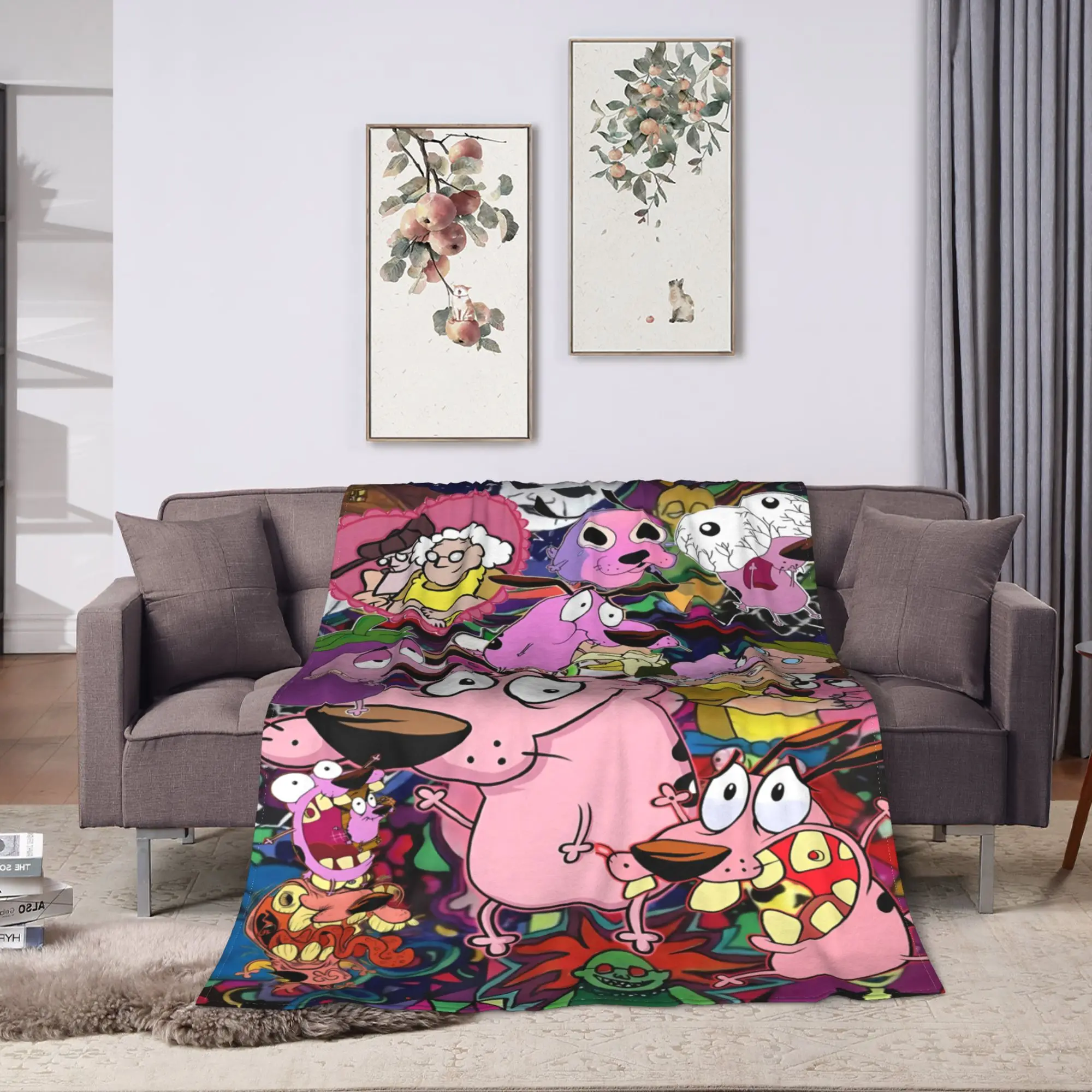 Cartoon Courage Cowardly Dog Plush Blanket Child  Flannel Bedding Throws For Bedroom Super Warm Custom Quality Bedspread Gift