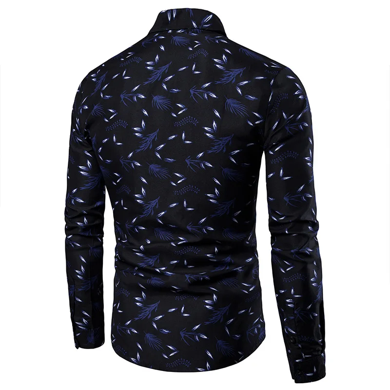 Slim Fit Large Size Long Sleeve Shirt Color Block Print Casual Fashion Men's Top