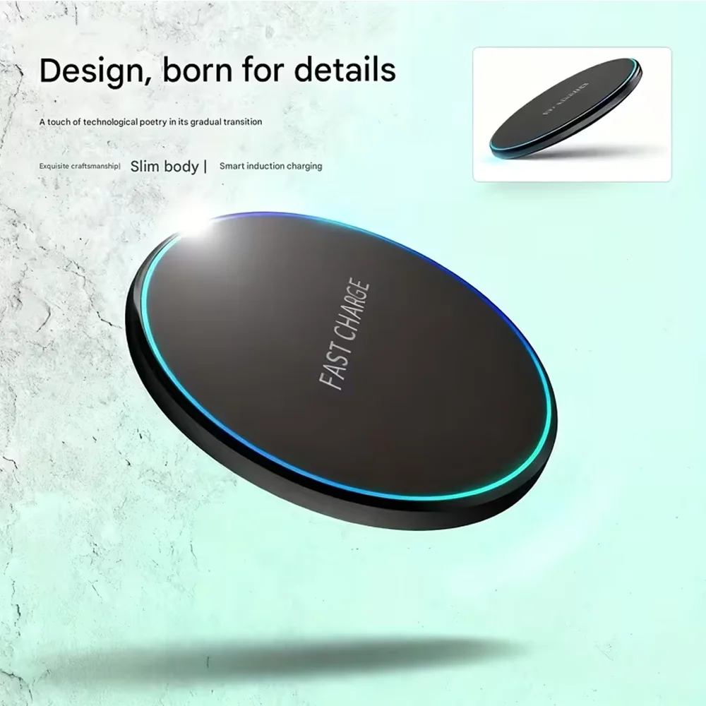 Desktop Fast Mini Wireless Charger Pad with LED Night Light Ultra Slim Fast Charging Station Compatible with iPhone 17 -12 Pro M