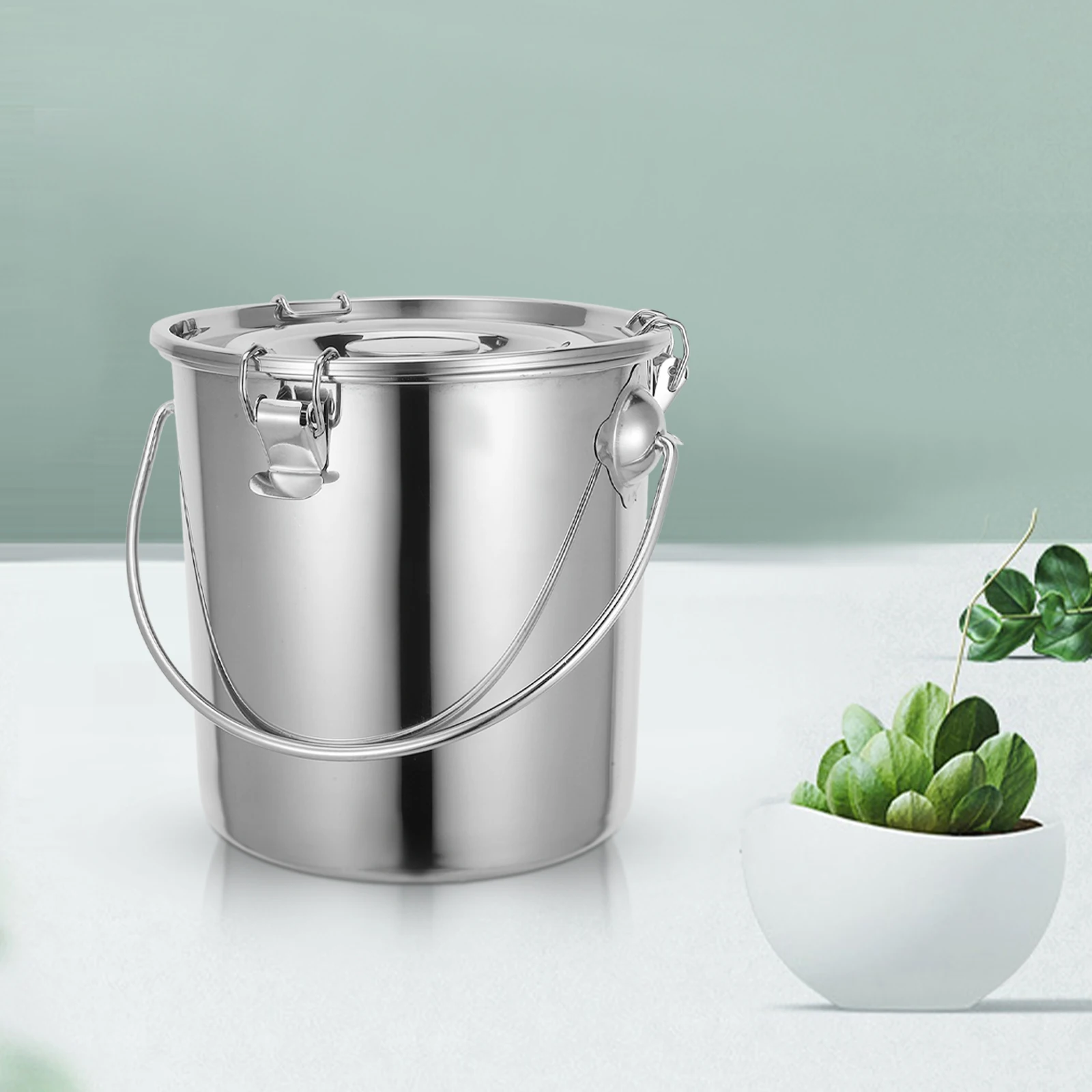 

1pc Stainless Steel Water Storage Bucket Oil Rice Milk Holder Large Capacity Sealed Portable Kitchen Home Bar Hotel Beach Party